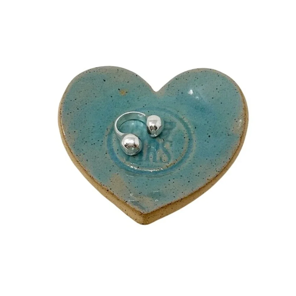 Mr & Mrs Ceramic Pottery Heart Shaped Ring‎ Dish Handmade